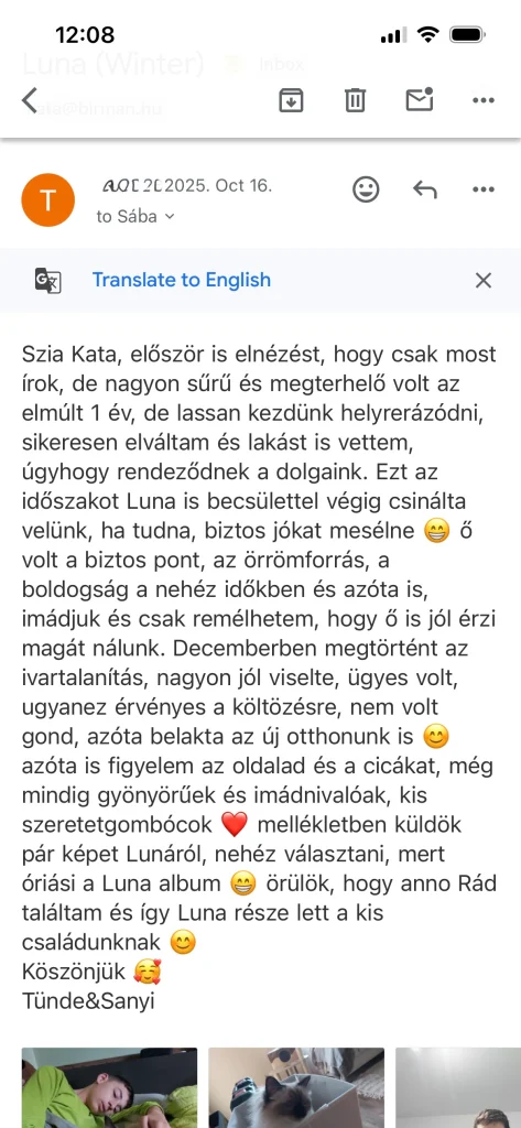 Saba Winter (Luna) gazdájának visszajelzése képekkel Szlovákiából – valós vevői tapasztalat